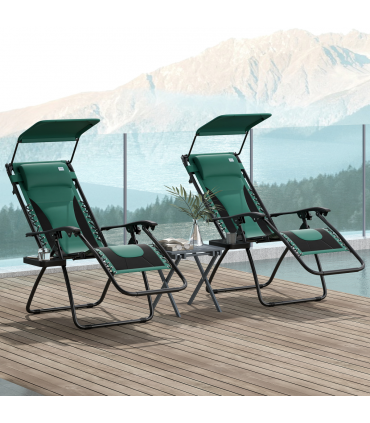 Outsunny 2 Pcs Zero Gravity Lounger Chair, Folding Reclining Chair, Green