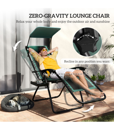Outsunny 2 Pcs Zero Gravity Lounger Chair, Folding Reclining Chair, Green