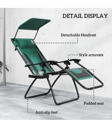 Outsunny 2 Pcs Zero Gravity Lounger Chair, Folding Reclining Chair, Green