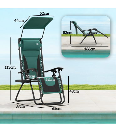 Outsunny 2 Pcs Zero Gravity Lounger Chair, Folding Reclining Chair, Green