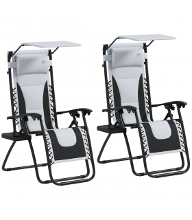 Outsunny 2 Pcs Zero Gravity Lounger Chair, Folding Reclining Chair, Grey