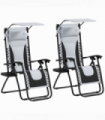 Outsunny 2 Pcs Zero Gravity Lounger Chair, Folding Reclining Chair, Grey