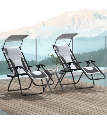 Outsunny 2 Pcs Zero Gravity Lounger Chair, Folding Reclining Chair, Grey