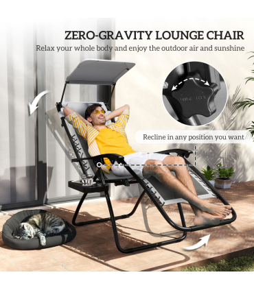 Outsunny 2 Pcs Zero Gravity Lounger Chair, Folding Reclining Chair, Grey
