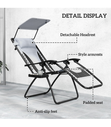 Outsunny 2 Pcs Zero Gravity Lounger Chair, Folding Reclining Chair, Grey