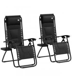 Outsunny 2 Pcs Zero Gravity Lounger Folding Recliner Chair w/ Cup Holder