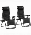 Outsunny 2 Pcs Zero Gravity Lounger Folding Recliner Chair w/ Cup Holder