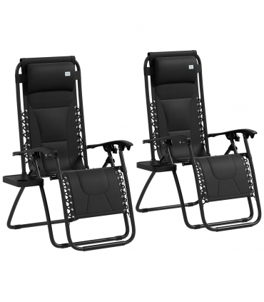 Outsunny 2 Pcs Zero Gravity Lounger Folding Recliner Chair w/ Cup Holder