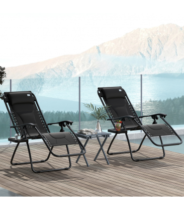 Outsunny 2 Pcs Zero Gravity Lounger Folding Recliner Chair w/ Cup Holder