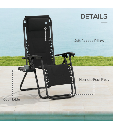 Outsunny 2 Pcs Zero Gravity Lounger Folding Recliner Chair w/ Cup Holder