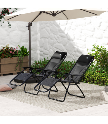 Outsunny 2 Pcs Zero Gravity Lounger Folding Recliner Chair w/ Cup Holder