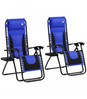 Outsunny 2 Pcs Zero Gravity Lounger Folding Recliner Chair w/ Cup Holder