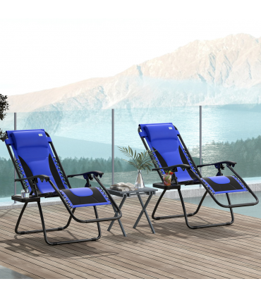 Outsunny 2 Pcs Zero Gravity Lounger Folding Recliner Chair w/ Cup Holder