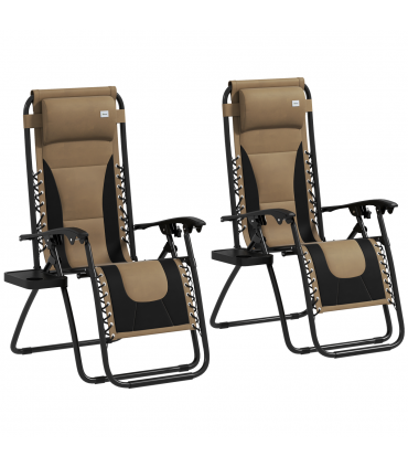 Outsunny 2 Pcs Zero Gravity Lounger Folding Recliner Chair w/ Cup Holder
