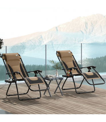 Outsunny 2 Pcs Zero Gravity Lounger Folding Recliner Chair w/ Cup Holder