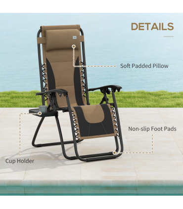 Outsunny 2 Pcs Zero Gravity Lounger Folding Recliner Chair w/ Cup Holder