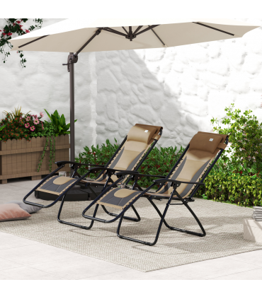 Outsunny 2 Pcs Zero Gravity Lounger Folding Recliner Chair w/ Cup Holder