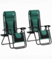 Outsunny 2 Pcs Zero Gravity Lounger Folding Recliner Chair w/ Cup Holder