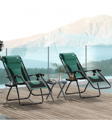 Outsunny 2 Pcs Zero Gravity Lounger Folding Recliner Chair w/ Cup Holder