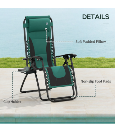 Outsunny 2 Pcs Zero Gravity Lounger Folding Recliner Chair w/ Cup Holder