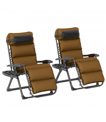 Outsunny 2 Pieces Zero Gravity Chairs, Reclining Folding Sun Lounger, Brown