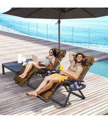 Outsunny 2 Pieces Zero Gravity Chairs, Reclining Folding Sun Lounger, Brown
