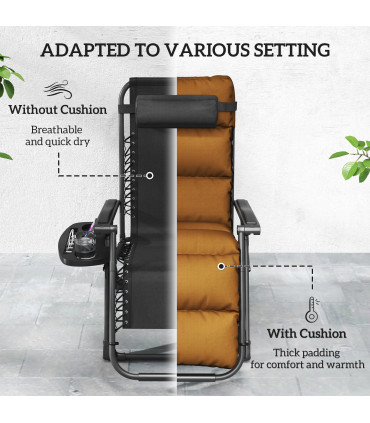 Outsunny 2 Pieces Zero Gravity Chairs, Reclining Folding Sun Lounger, Brown