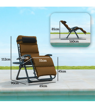 Outsunny 2 Pieces Zero Gravity Chairs, Reclining Folding Sun Lounger, Brown
