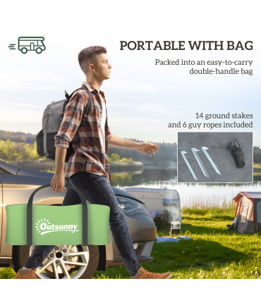 Outsunny 2 Room Camping Family Tent for 3-4 Man, 3000mm Waterproof, Green