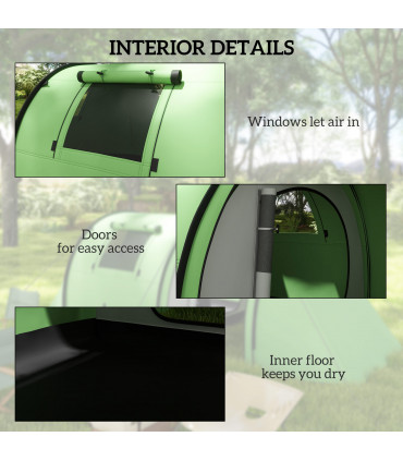 Outsunny 2 Room Camping Family Tent for 3-4 Man, 3000mm Waterproof, Green