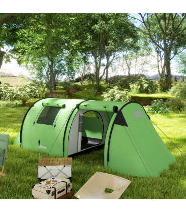 Outsunny 2 Room Camping Family Tent for 3-4 Man, 3000mm Waterproof, Green