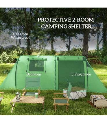 Outsunny 2 Room Camping Family Tent for 3-4 Man, 3000mm Waterproof, Green