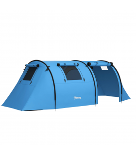Outsunny 2 Room Camping Family Tent for 3-4 Man, 3000mm Waterproof, Sky Blue