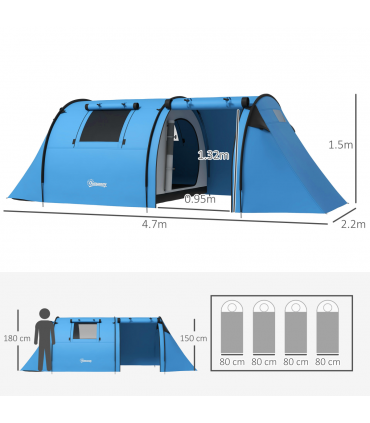 Outsunny 2 Room Camping Family Tent for 3-4 Man, 3000mm Waterproof, Sky Blue