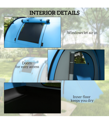 Outsunny 2 Room Camping Family Tent for 3-4 Man, 3000mm Waterproof, Sky Blue