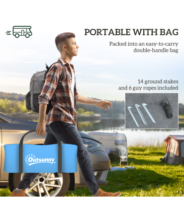 Outsunny 2 Room Camping Family Tent for 3-4 Man, 3000mm Waterproof, Sky Blue