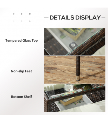 Outsunny 2 Seat Rattan Garden Bench with Padded Cushions, Brown/ Cream White