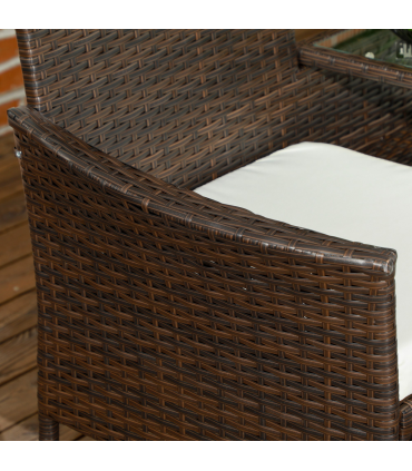 Outsunny 2 Seat Rattan Garden Bench with Padded Cushions, Brown/ Cream White