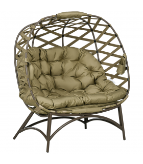 Outsunny 2 Seater Egg Chair Outdoor with Cushion, Cup Pockets - Khaki