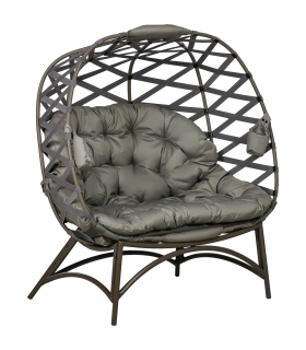 Outsunny 2 Seater Egg Chair Outdoor with Cushion, Cup Pockets - Sand Brown