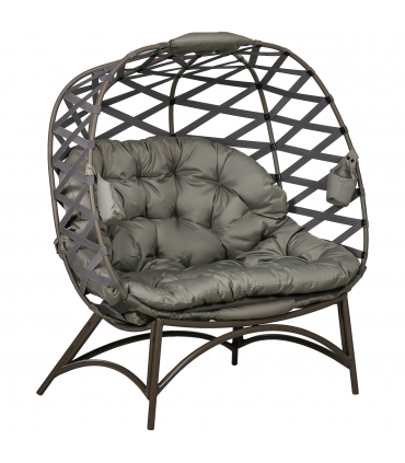 Outsunny 2 Seater Egg Chair Outdoor with Cushion, Cup Pockets - Sand Brown