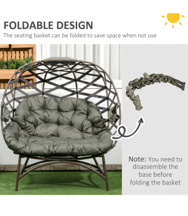 Outsunny 2 Seater Egg Chair Outdoor with Cushion, Cup Pockets - Sand Brown