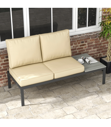 Outsunny 2 Seater Outdoor Seat Cushion with Back, for Garden, Beige