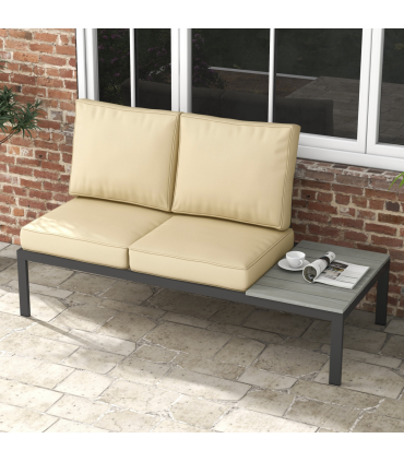 Outsunny 2 Seater Outdoor Seat Cushion with Back, for Garden, Beige
