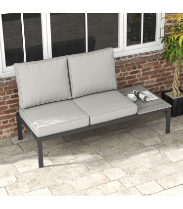Outsunny 2 Seater Outdoor Seat Cushion with Back, for Garden, Light Grey