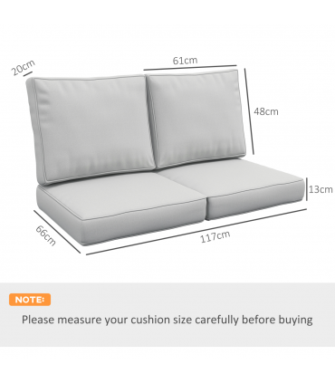 Outsunny 2 Seater Outdoor Seat Cushion with Back, for Garden, Light Grey