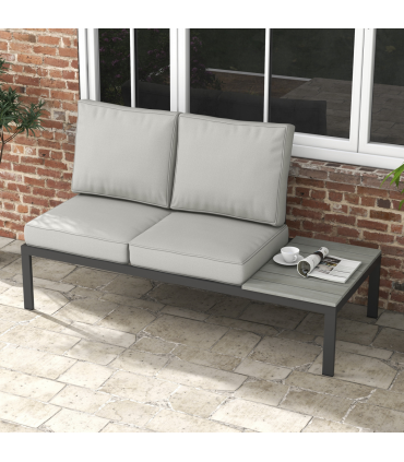 Outsunny 2 Seater Outdoor Seat Cushion with Back, for Garden, Light Grey