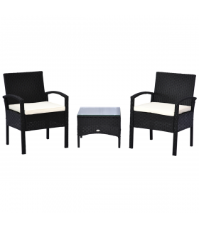 Outsunny 2 Seater Rattan Bistro Set, Steel-Black