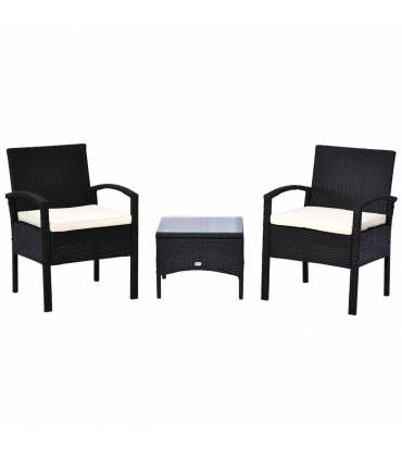 Outsunny 2 Seater Rattan Bistro Set, Steel-Black
