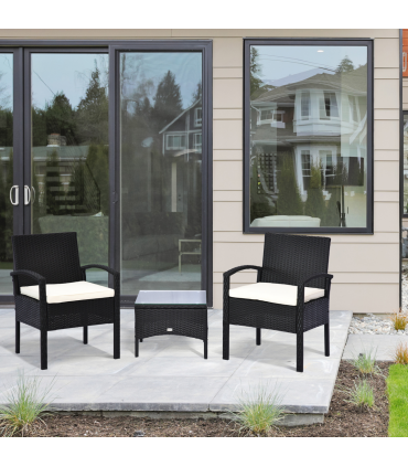 Outsunny 2 Seater Rattan Bistro Set, Steel-Black